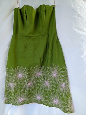 Strapless Green Floral Embroidered Sundress